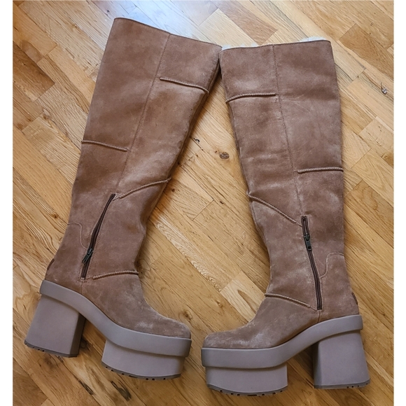 🆕️ UGG New Heights Platform Ochre Brown Over the Knee Boots Size 10 Baddie - Picture 2 of 15